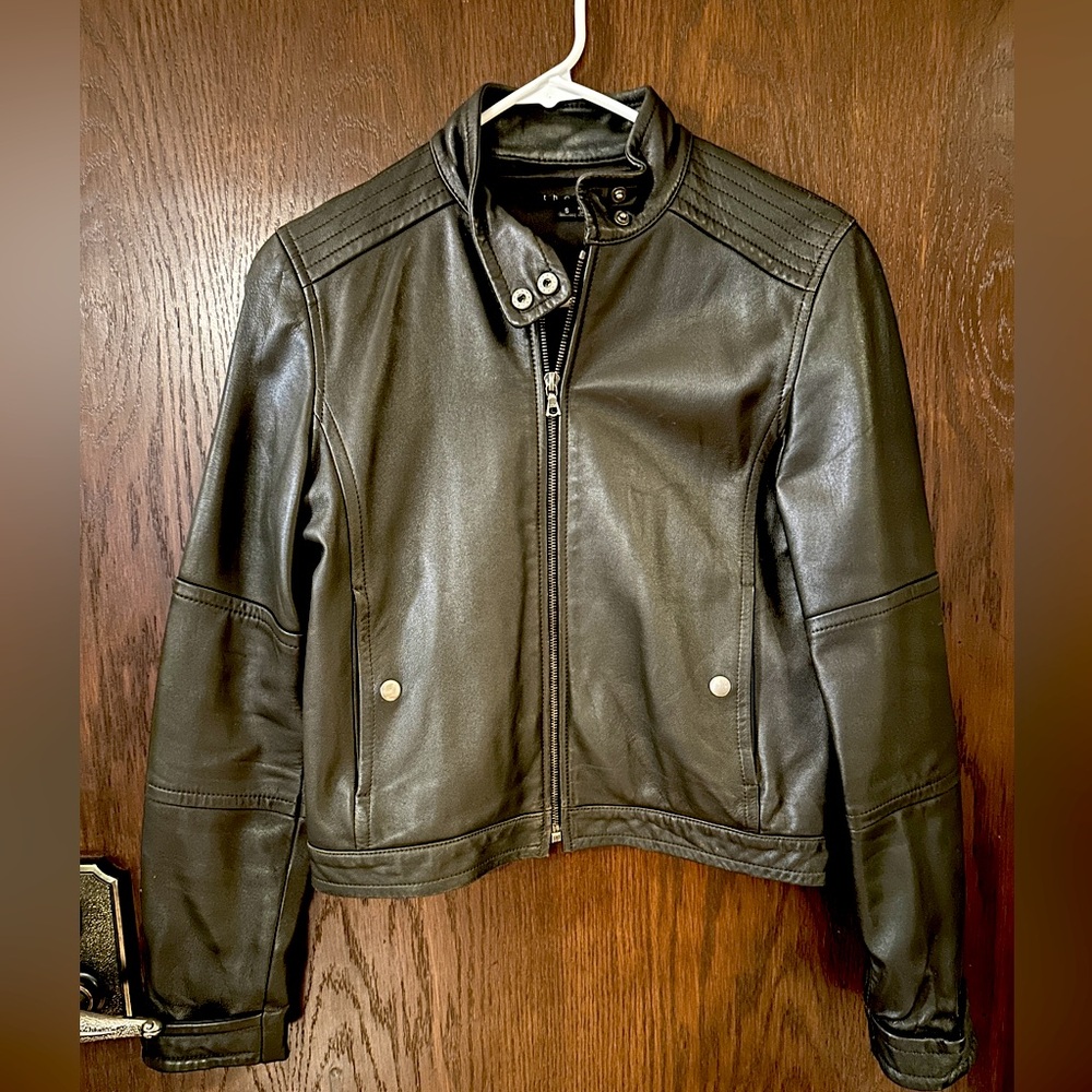 Theory Black Leather Moto Jacket